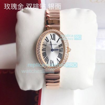 Cartier Baignoire 1920 Rose Gold Replica Watch Silver Roman Dial Diamond Bezel